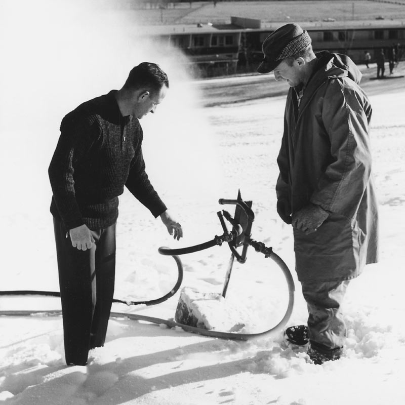 Everett Kircher testing early 1950s Snowmaker